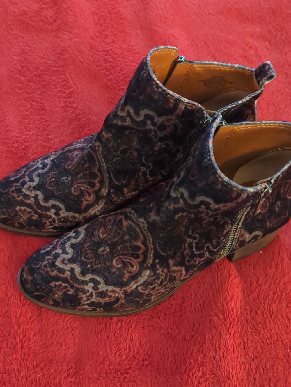 Lucky Brand Navy Velvet Paisley Ankle Booties